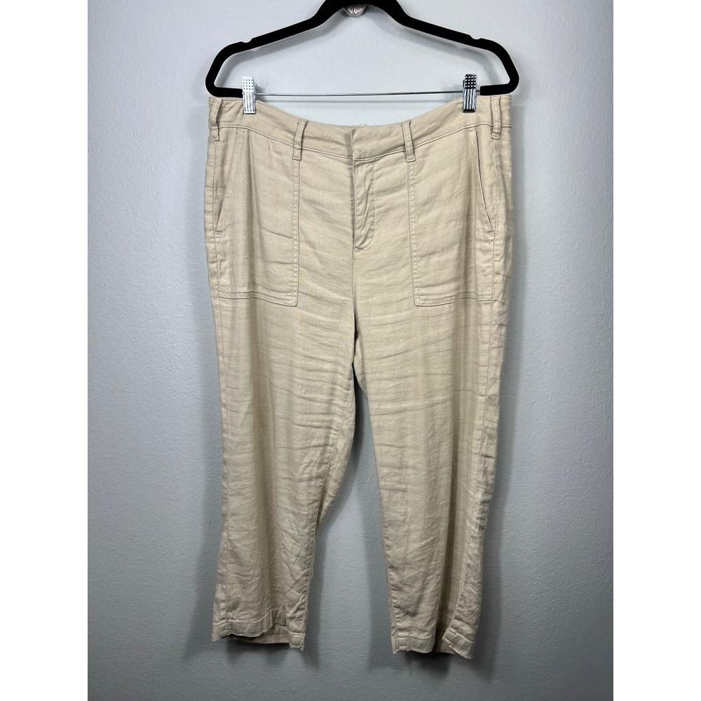 NYDJ Utility Crop Linen Blend Pants In Khaki Brown Size 12 LIFT‎ TUCK TECHNOLOGY